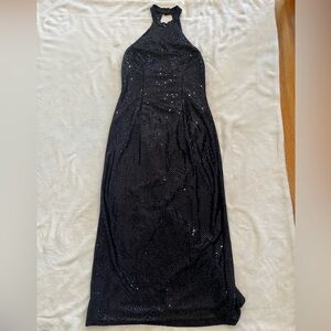 Vintage Maxi Prom Evening Gown Black Sequin Sparkle Size 5